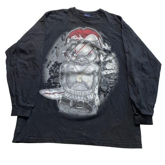 Vintage Y2K Chucky Thug Life Tupac Cartoon Rap Hip Hop Gangster LS Tee Size 2XL - Picture 1 of 5